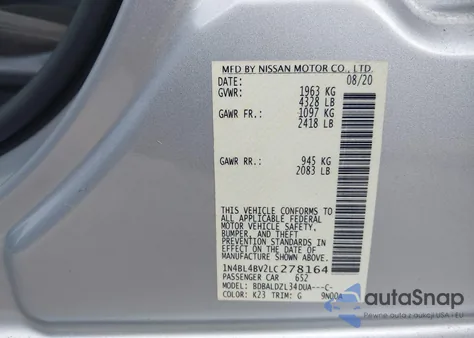 2020 Nissan Altima S Fwd из США, поврежденный, VIN 1N4BL4BV2LC278164